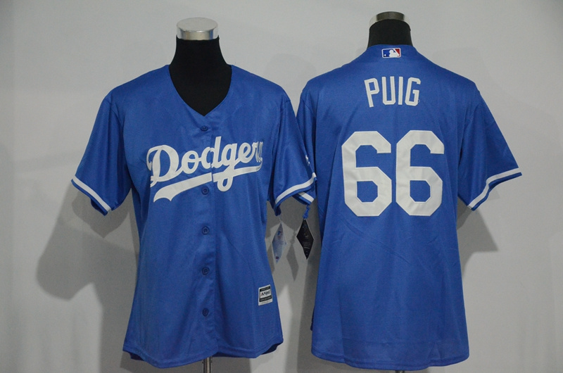 Womens 2017 MLB Los Angeles Dodgers #66 Puig Blue Jerseys->women mlb jersey->Women Jersey